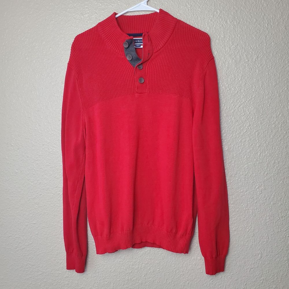 Club Room Mens sweater Passion red Long‎ sleeve buttons Sz L 100% Cotton Button